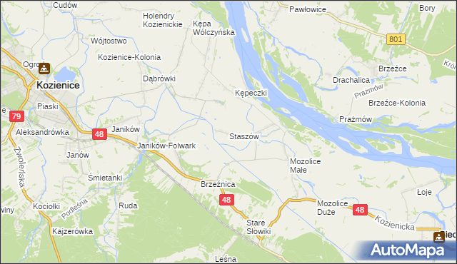 mapa Staszów gmina Kozienice, Staszów gmina Kozienice na mapie Targeo