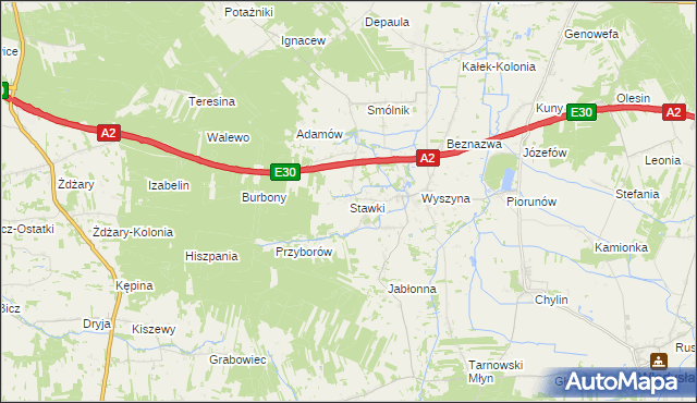 mapa Stawki gmina Władysławów, Stawki gmina Władysławów na mapie Targeo