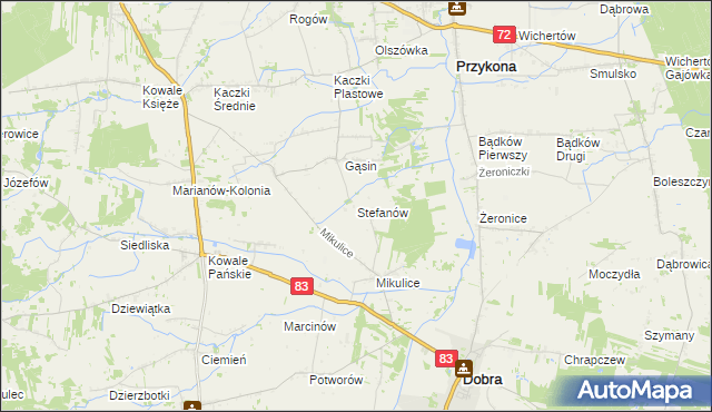 mapa Stefanów gmina Dobra, Stefanów gmina Dobra na mapie Targeo