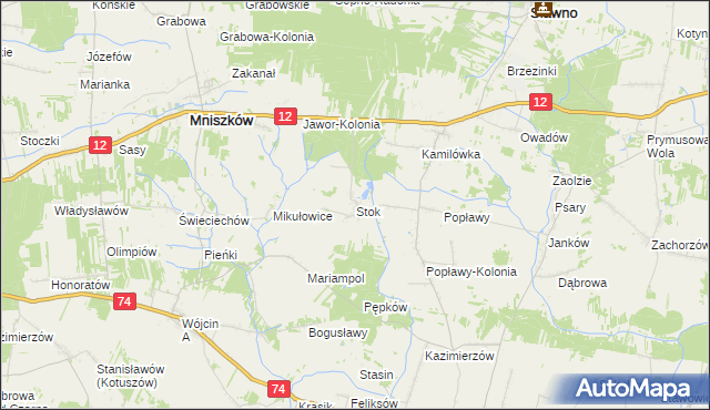 mapa Stok gmina Mniszków, Stok gmina Mniszków na mapie Targeo