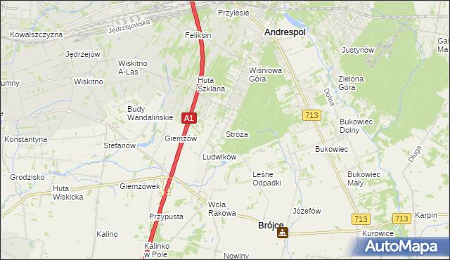 mapa Stróża gmina Andrespol, Stróża gmina Andrespol na mapie Targeo