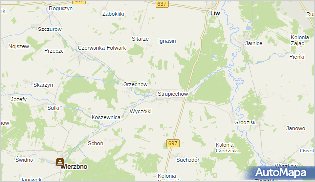 mapa Strupiechów, Strupiechów na mapie Targeo