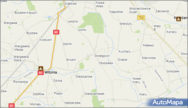 mapa Strzegocin gmina Kutno, Strzegocin gmina Kutno na mapie Targeo