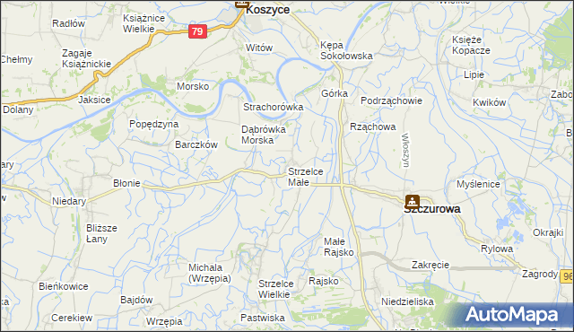 mapa Strzelce Małe gmina Szczurowa, Strzelce Małe gmina Szczurowa na mapie Targeo