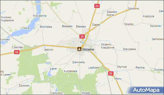 mapa Strzelno powiat mogileński, Strzelno powiat mogileński na mapie Targeo