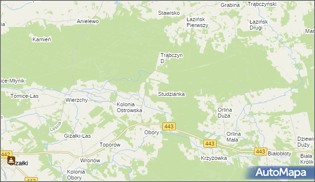 mapa Studzianka gmina Gizałki, Studzianka gmina Gizałki na mapie Targeo