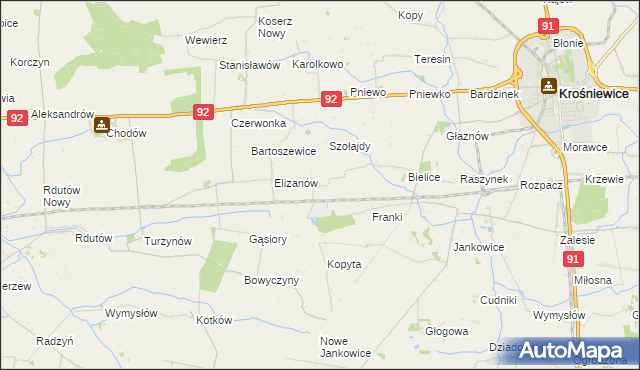 mapa Suchodoły gmina Krośniewice, Suchodoły gmina Krośniewice na mapie Targeo