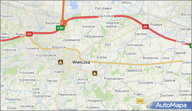 mapa Sułków gmina Wieliczka, Sułków gmina Wieliczka na mapie Targeo