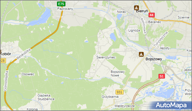 mapa Świerczyniec gmina Bojszowy, Świerczyniec gmina Bojszowy na mapie Targeo