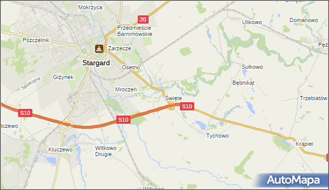 mapa Święte gmina Stargard, Święte gmina Stargard na mapie Targeo