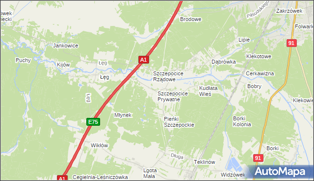 mapa Szczepocice Prywatne, Szczepocice Prywatne na mapie Targeo