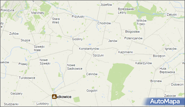 mapa Szczuki gmina Biała Rawska, Szczuki gmina Biała Rawska na mapie Targeo