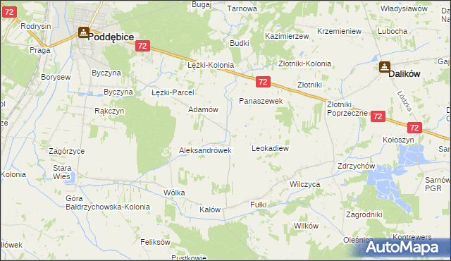 mapa Szczyty gmina Poddębice, Szczyty gmina Poddębice na mapie Targeo