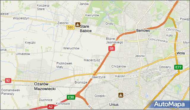 mapa Szeligi gmina Ożarów Mazowiecki, Szeligi gmina Ożarów Mazowiecki na mapie Targeo