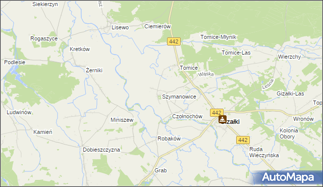 mapa Szymanowice gmina Gizałki, Szymanowice gmina Gizałki na mapie Targeo