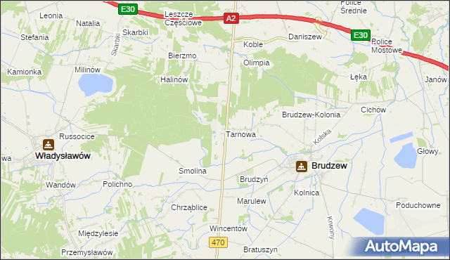 mapa Tarnowa gmina Brudzew, Tarnowa gmina Brudzew na mapie Targeo