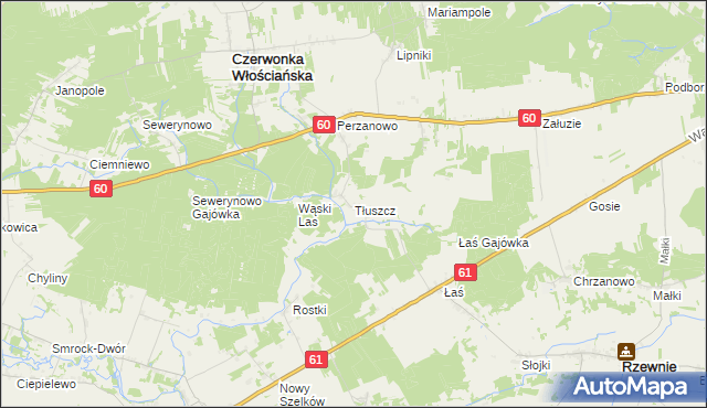 mapa Tłuszcz gmina Czerwonka, Tłuszcz gmina Czerwonka na mapie Targeo