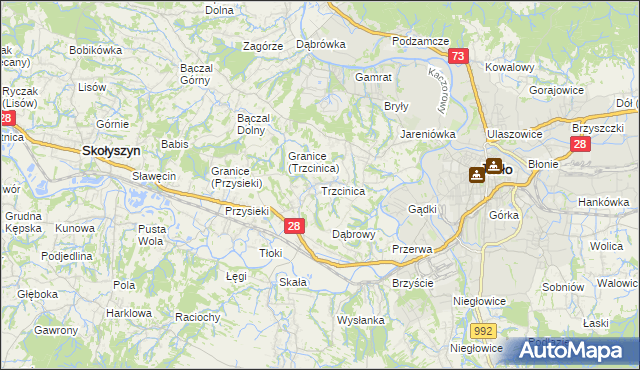 mapa Trzcinica gmina Jasło, Trzcinica gmina Jasło na mapie Targeo