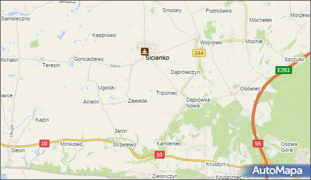 mapa Trzciniec gmina Sicienko, Trzciniec gmina Sicienko na mapie Targeo