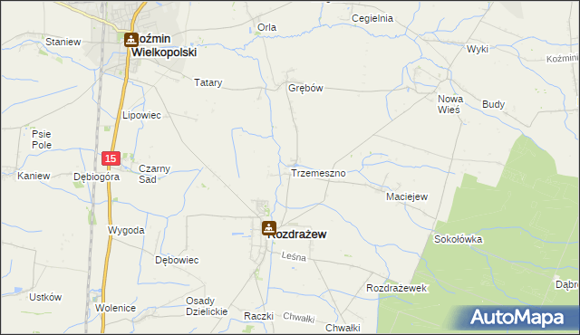 mapa Trzemeszno gmina Rozdrażew, Trzemeszno gmina Rozdrażew na mapie Targeo