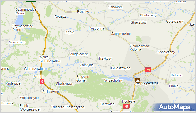 mapa Trzykosy, Trzykosy na mapie Targeo