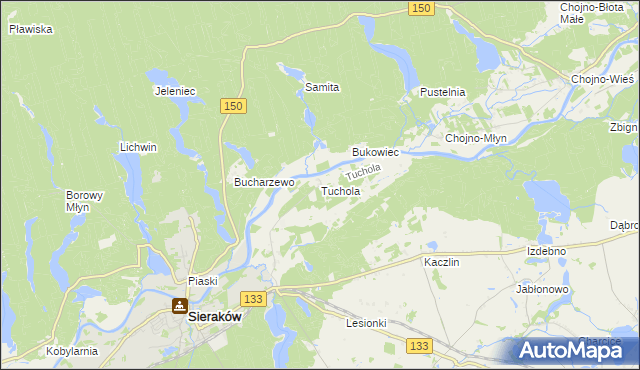 mapa Tuchola gmina Sieraków, Tuchola gmina Sieraków na mapie Targeo