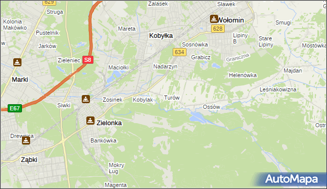mapa Turów gmina Wołomin, Turów gmina Wołomin na mapie Targeo
