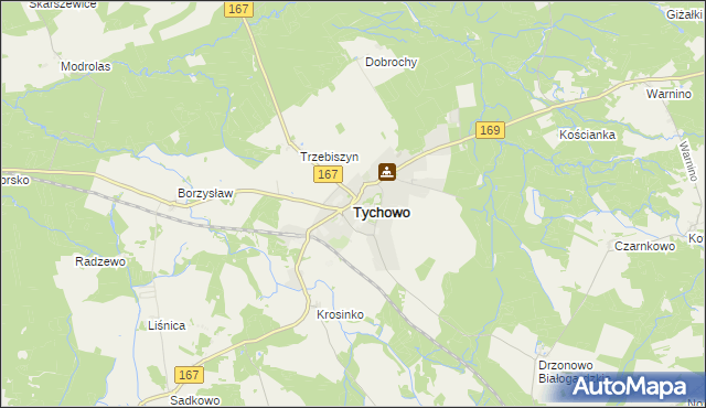 mapa Tychowo powiat białogardzki, Tychowo powiat białogardzki na mapie Targeo