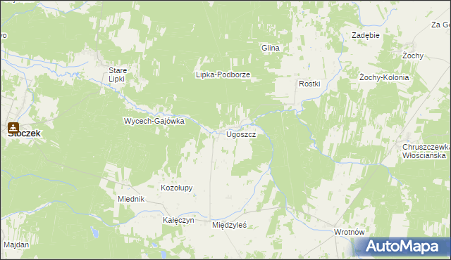 mapa Ugoszcz gmina Miedzna, Ugoszcz gmina Miedzna na mapie Targeo