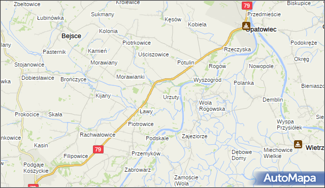 mapa Urzuty gmina Opatowiec, Urzuty gmina Opatowiec na mapie Targeo