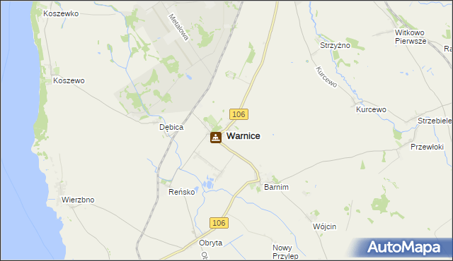 mapa Warnice powiat pyrzycki, Warnice powiat pyrzycki na mapie Targeo