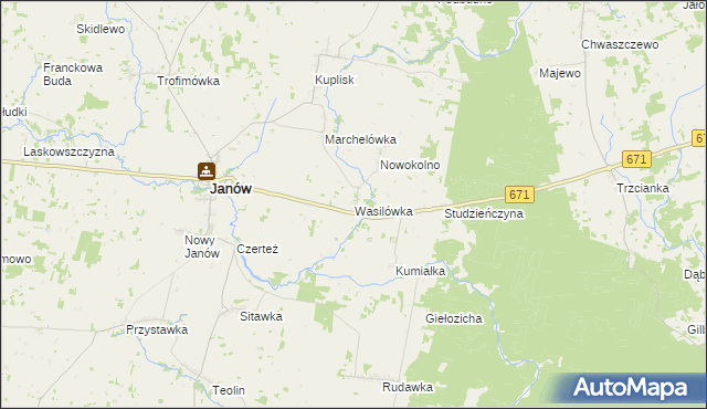 mapa Wasilówka gmina Janów, Wasilówka gmina Janów na mapie Targeo