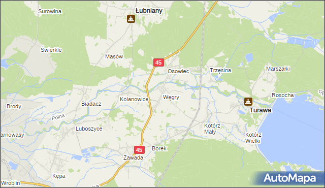 mapa Węgry gmina Turawa, Węgry gmina Turawa na mapie Targeo