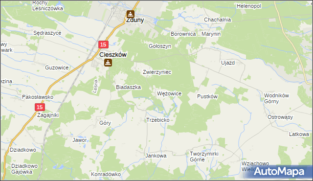 mapa Wężowice gmina Cieszków, Wężowice gmina Cieszków na mapie Targeo