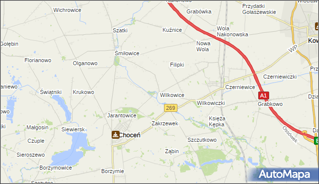 mapa Wilkowice gmina Choceń, Wilkowice gmina Choceń na mapie Targeo