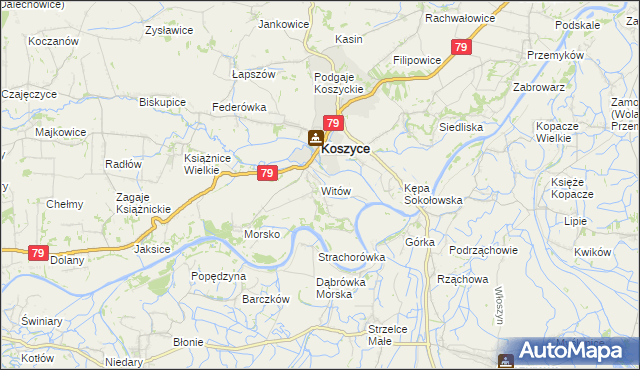 mapa Witów gmina Koszyce, Witów gmina Koszyce na mapie Targeo