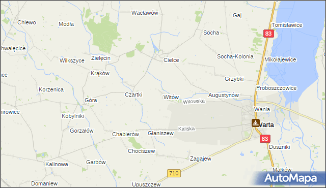 mapa Witów gmina Warta, Witów gmina Warta na mapie Targeo