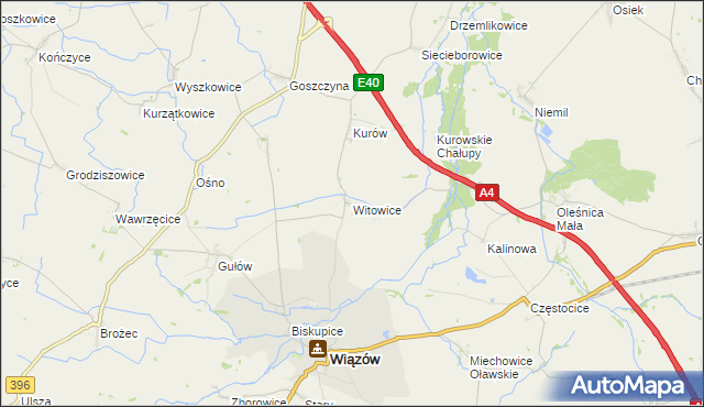 mapa Witowice gmina Wiązów, Witowice gmina Wiązów na mapie Targeo