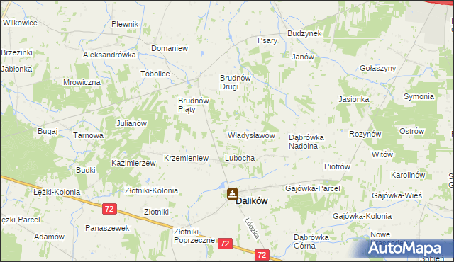 mapa Władysławów gmina Dalików, Władysławów gmina Dalików na mapie Targeo