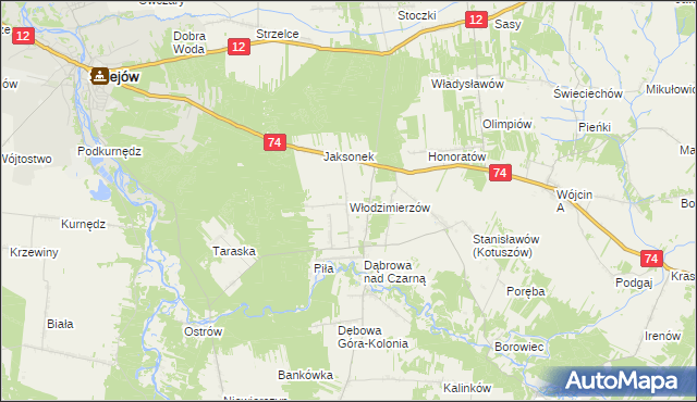 mapa Włodzimierzów gmina Aleksandrów, Włodzimierzów gmina Aleksandrów na mapie Targeo