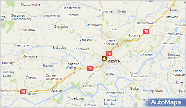 mapa Włostowice gmina Koszyce, Włostowice gmina Koszyce na mapie Targeo