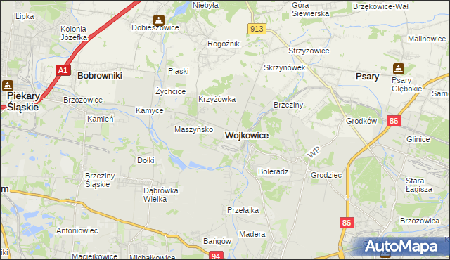 mapa Wojkowice powiat będziński, Wojkowice powiat będziński na mapie Targeo