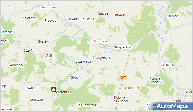 mapa Wyczółki gmina Wierzbno, Wyczółki gmina Wierzbno na mapie Targeo