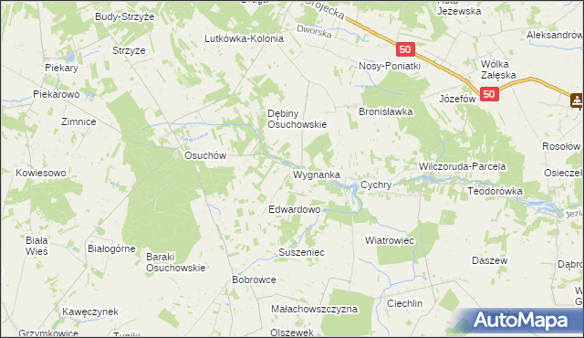 mapa Wygnanka gmina Mszczonów, Wygnanka gmina Mszczonów na mapie Targeo