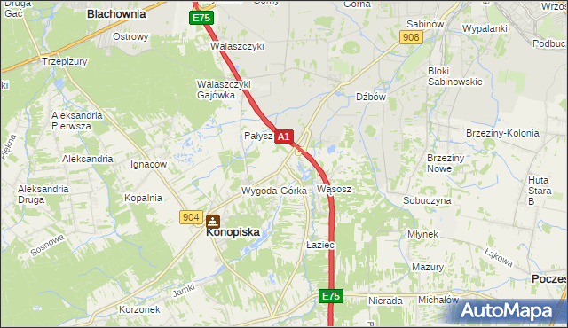 mapa Wygoda gmina Konopiska, Wygoda gmina Konopiska na mapie Targeo