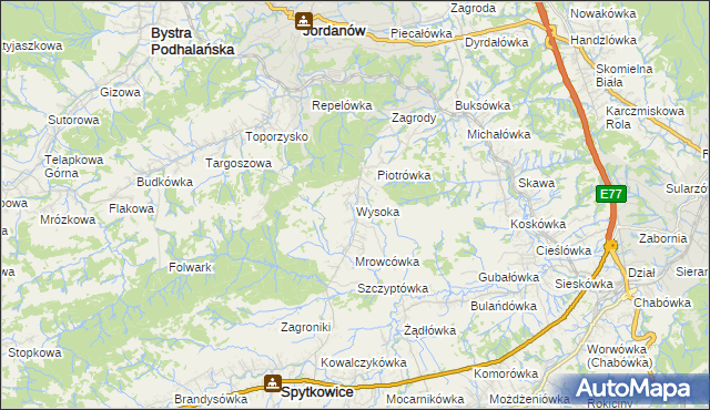 mapa Wysoka gmina Jordanów, Wysoka gmina Jordanów na mapie Targeo