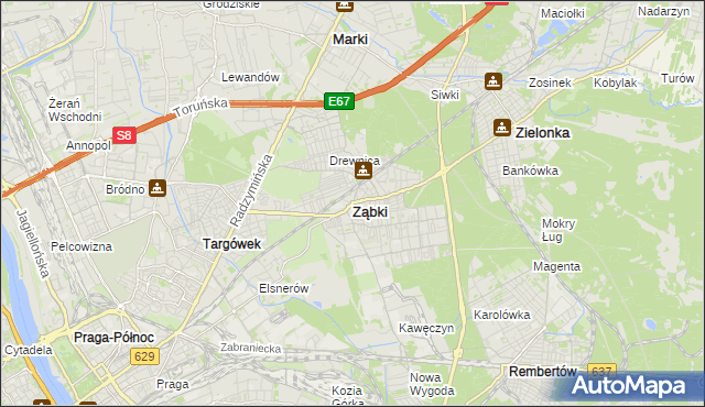 mapa Ząbki powiat wołomiński, Ząbki powiat wołomiński na mapie Targeo