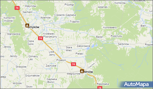 mapa Zaborowice gmina Mniów, Zaborowice gmina Mniów na mapie Targeo