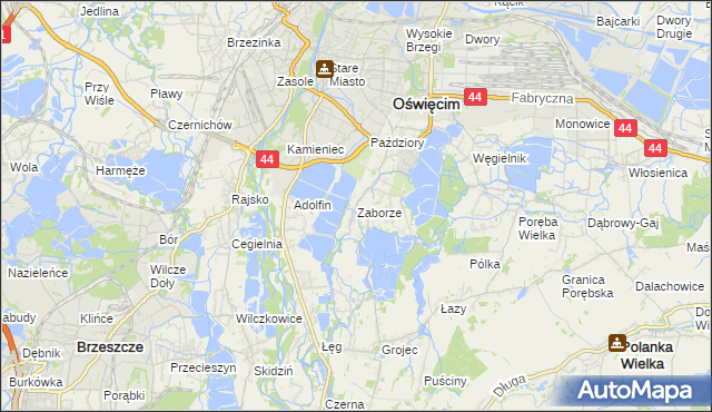 mapa Zaborze gmina Oświęcim, Zaborze gmina Oświęcim na mapie Targeo