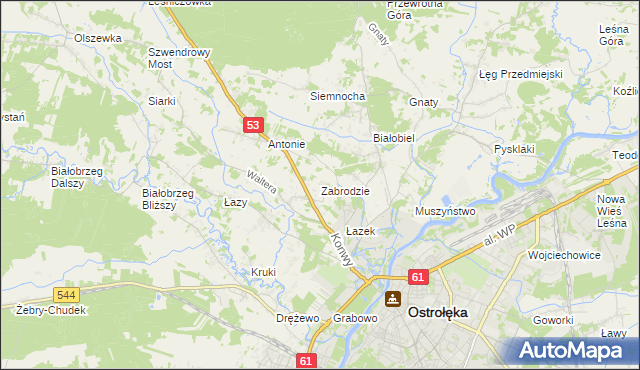 mapa Zabrodzie gmina Olszewo-Borki, Zabrodzie gmina Olszewo-Borki na mapie Targeo